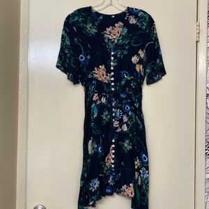 Asymmetrical cinched waist floral dress